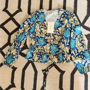 Floral Blue and Cream Blouse